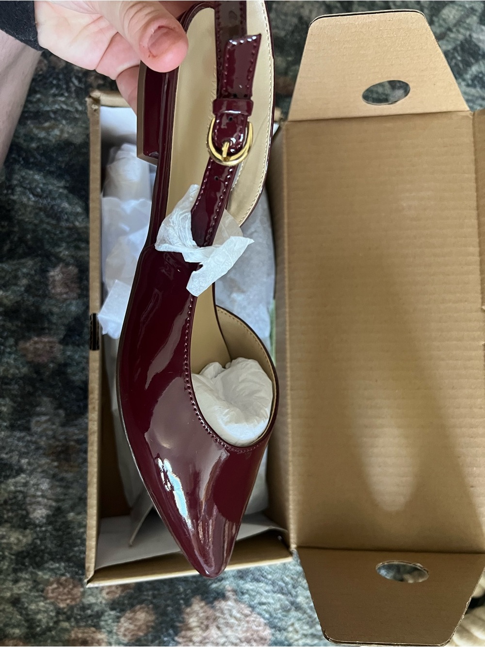 Lands' End Patent Pointed Slingback Pump in Burgundy